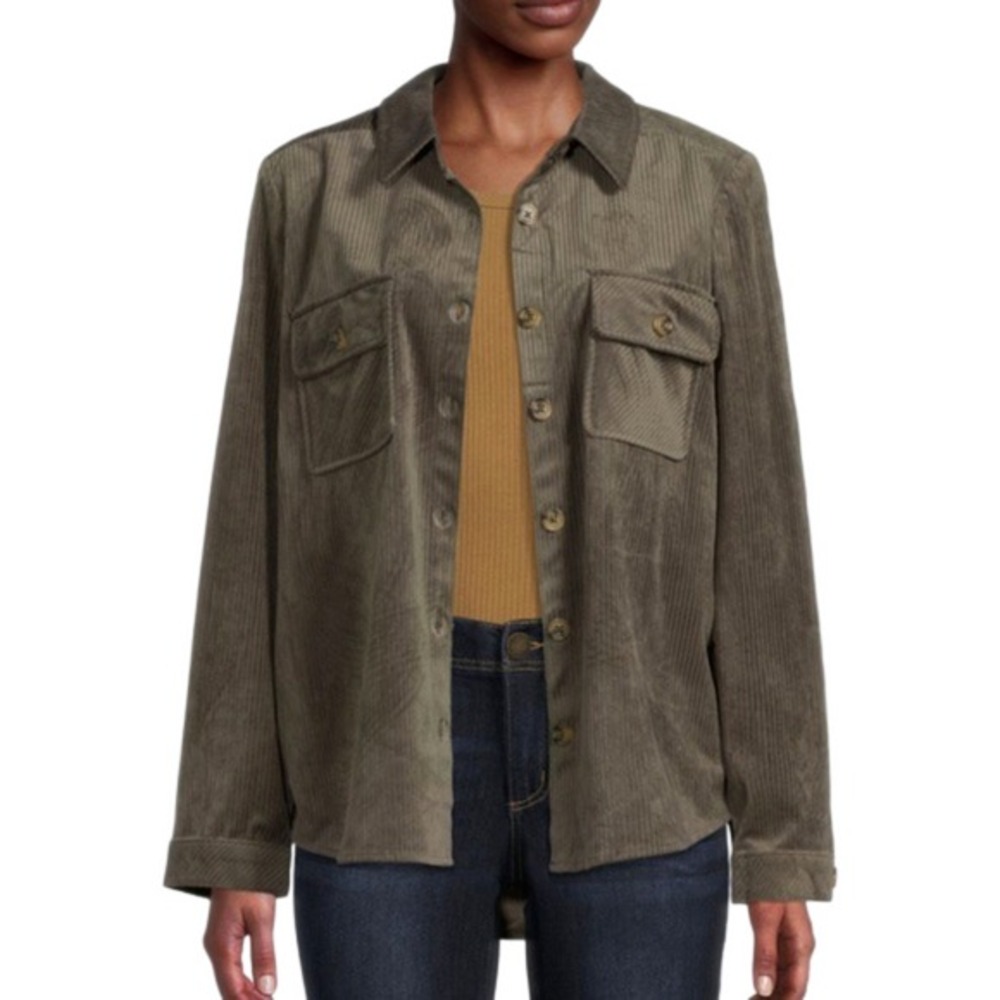 DEMOCRACY Women's XLarge Dusty Olive Long Sleeve Velvet Corduroy Shirt Jacket